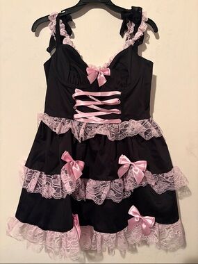 Black and Pink Lace Bow Kawaii Dress